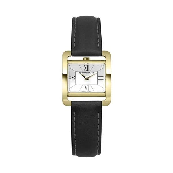 Michel Herbelin Montre Herbelin V Avenue PVD or jaune quartz cadran argenté chiffres romains bracelet cuir 25,5 x 19 mm