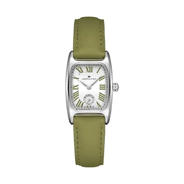 Hamilton Montre Hamilton American Classic Boulton Small Second M quartz cadran blanc bracelet cuir vert 23,5 x 27,4 mm