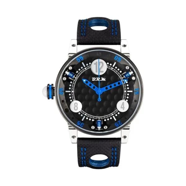 B.R.M Montre BRM GF6 automatique inox traité PVD noir aiguilles bleues 44 mm