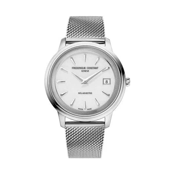 Frédérique Constant Montre Frédérique Constant Classics Moneta Solarmetre Quartz Solaire Cadran Blanc Bracelet Acier Maille Milanaise - FC-120W3S6-2
