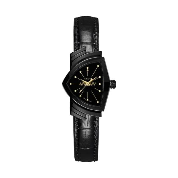 Hamilton Montre Hamilton Ventura S PVD noir quartz cadran noir bracelet cuir noir 24 x 37,4 mm