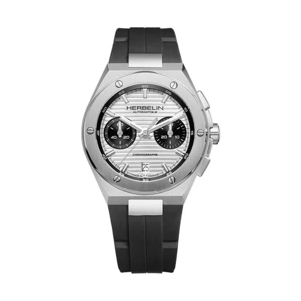 Michel Herbelin Montre Herbelin Cap Camarat Chronographe Automatique cadran argenté bracelet caoutchouc 42 mm