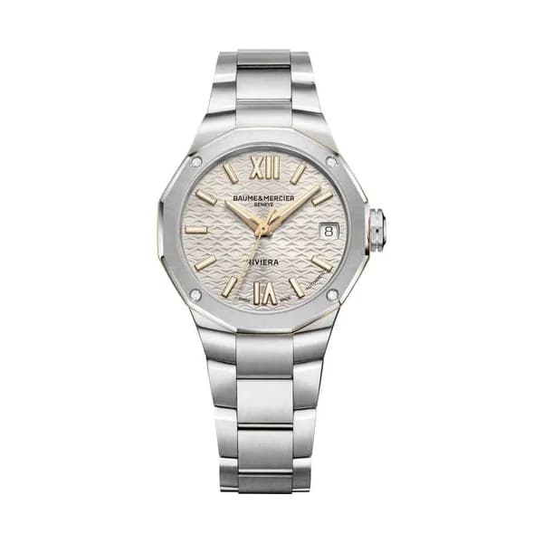 Baume & Mercier Montre Baume et Mercier Riviera automatique cadran doré bracelet acier 33 mm