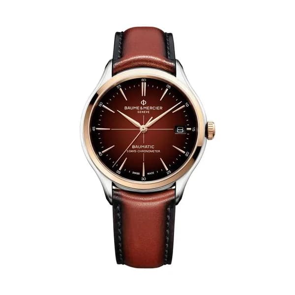 Baume & Mercier Montre Baume et Mercier Clifton Baumatic COSC automatique cadran chocolat bracelet cuir marron 40 mm