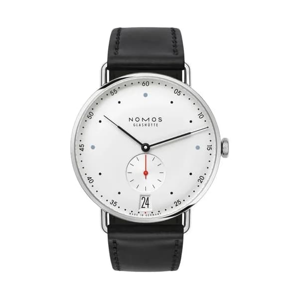 Nomos Montre NOMOS Metro 38 Date mécanique cadran blanc bracelet cuir noir 38,5 mm