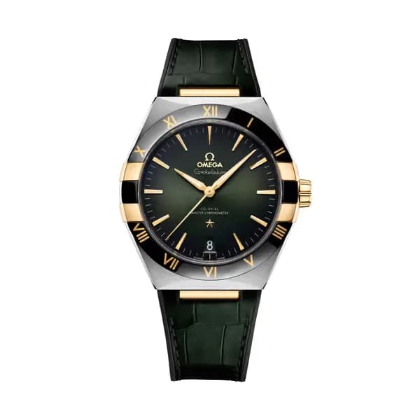 Omega Constellation 41 mm, acier - or jaune sur bracelet en cuir