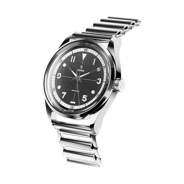 Yema Montre Yema Urban Field mécanique cadran noir bracelet acier 20 cm Bonklip 37,5 mm