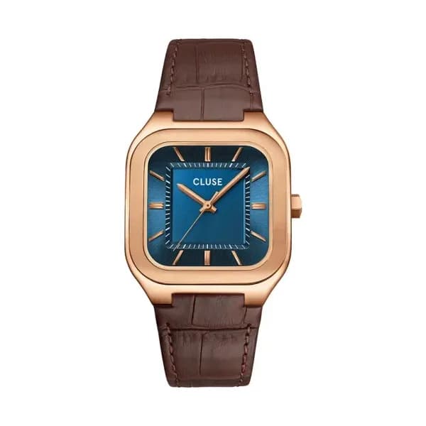Cluse Quadrus Watch Leather, Blue, Rose Gold Colour