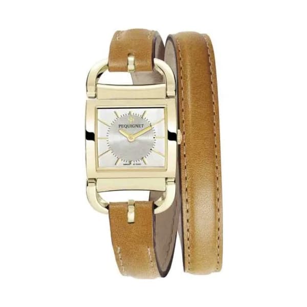 Pequignet E. Montre Pequignet Attellage Quartz - Cadran Nacre Blanc - Bracelet Marron Foncé - 5895438-DTC