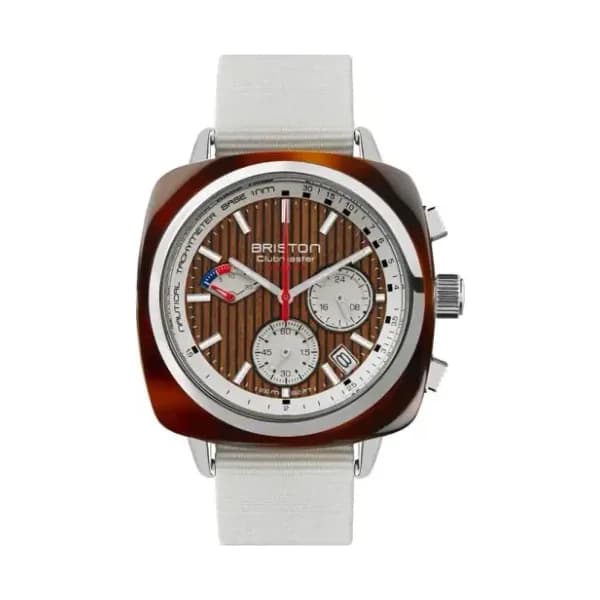 Briston Montre Briston Clubmaster Regatta Cadran Noyer Bracelet Nato Blanc