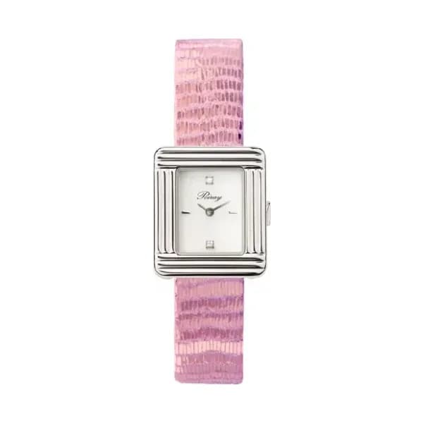 Poiray Montre Poiray Ma Première Mini Acier Cadran Serti Bracelet Chèvre Rose