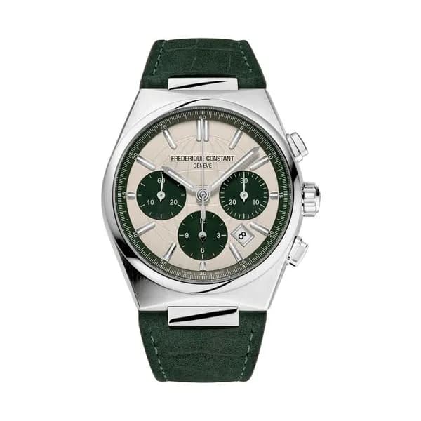 Frédérique Constant Montre Frédérique Constant Highlife Chronographe Automatique cadran panda opalin vert bracelet cuir 41 mm