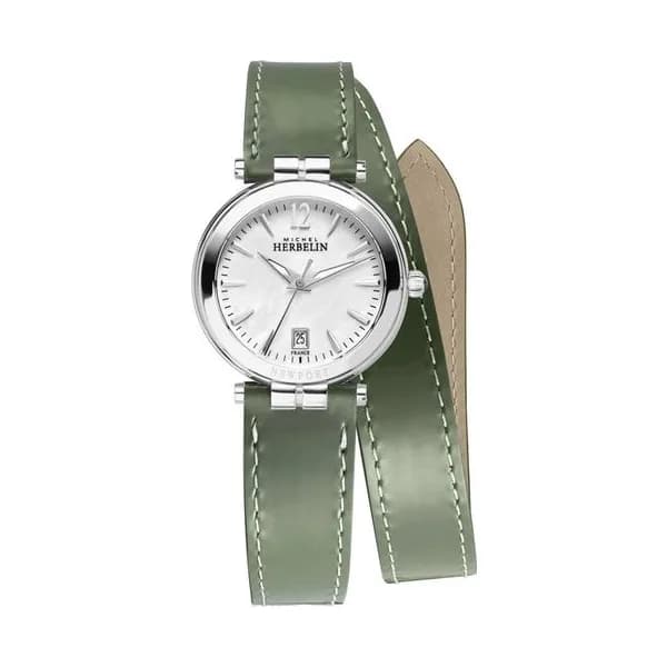 Michel Herbelin Montre Michel Herbelin Newport Classics quartz cadran nacre blanche bracelet double tour cuir 31 mm