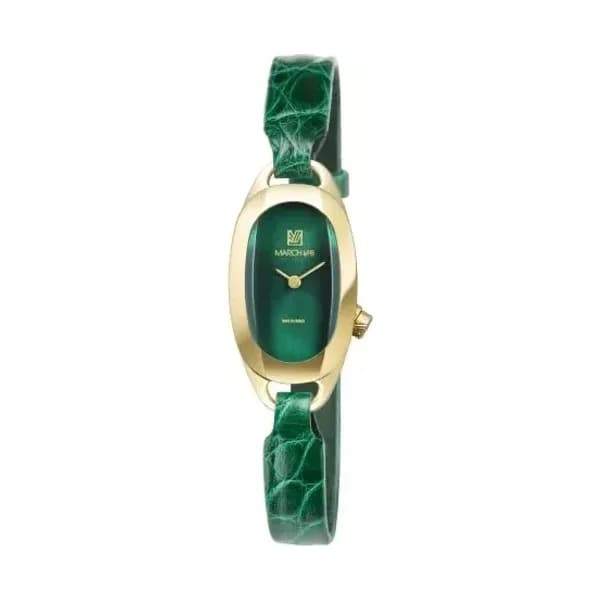 March LA.B Montre MARCH LA.B Oblongue PVD Gold Emerald Bracelet Alligator