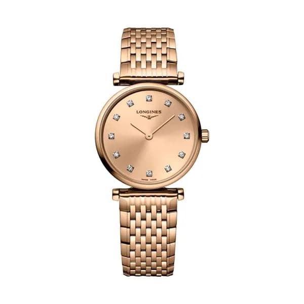 Longines Montre Longines la Grande Classique PVD rose quartz index diamants cadran rouge bracelet acier PVD 24 mm