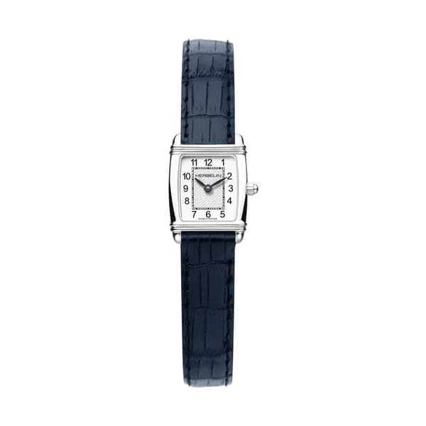 Michel Herbelin Montre Michel Herbelin Art Déco quartz cadran argent index chiffres romains bracelet cuir bleu 17,80 x 19,40 mm
