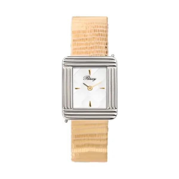 Poiray Montre Poiray Ma Première Cadran Blanc Texturé Bracelet Chèvre Doré