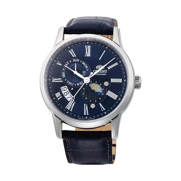Orient Montre Automatique Orient Collection Sun &amp; Moon en Cuir Bleu