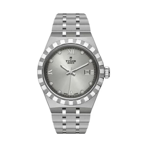 Tudor Montre Tudor Royal automatique index diamants cadran argenté bracelet acier 28 mm