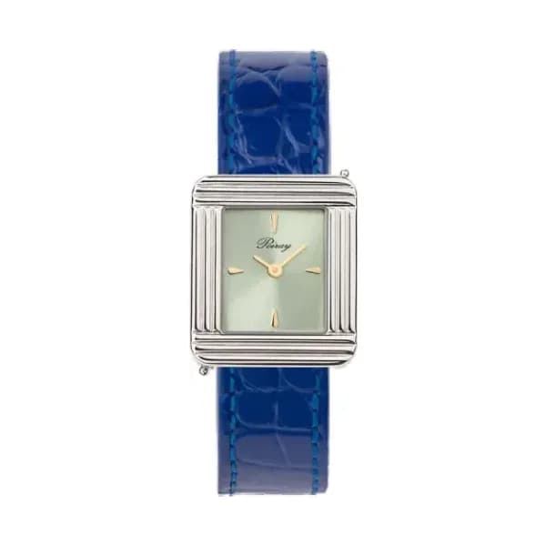 Poiray Montre Poiray Ma Première Acier Cadran Vert Bracelet Alligator Bleu