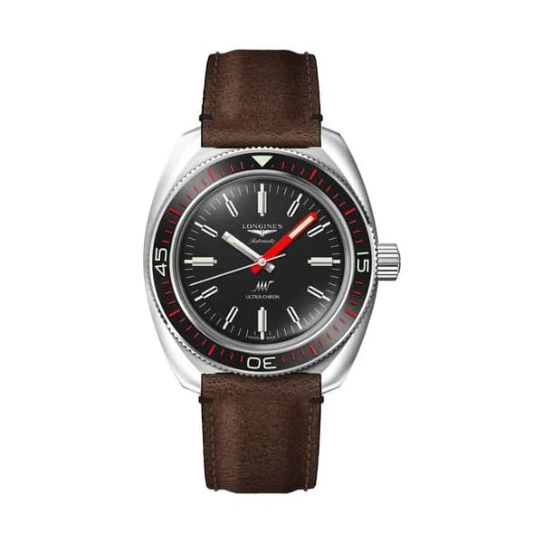 Longines Montre Longines Ultra-Chron Box Edition automatique cadran noir bracelet cuir brun 43 mm