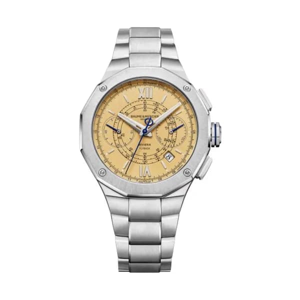 Baume & Mercier Montre Baume et Mercier Riviera Chronographe automatique cadran doré bracelet acier 41 mm