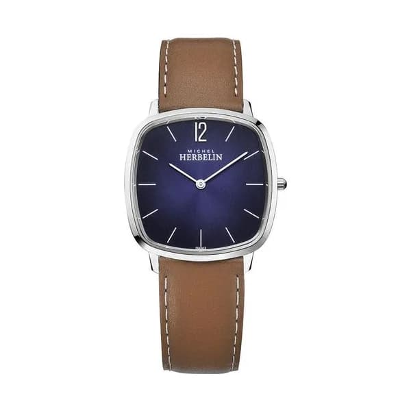 Michel Herbelin Montre Michel Herbelin City quartz cadran violet bracelet cuir brun 36 mm