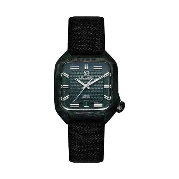March LA.B Montre March LA.B AM2 Automatique Nyctalope Ed Limitée en carbone bracelets jacquard vert et noir 38 mm
