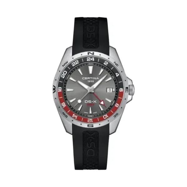 Certina Montre Certina DS-X GMT Cadran Gris Bracelet Caoutchouc Noir