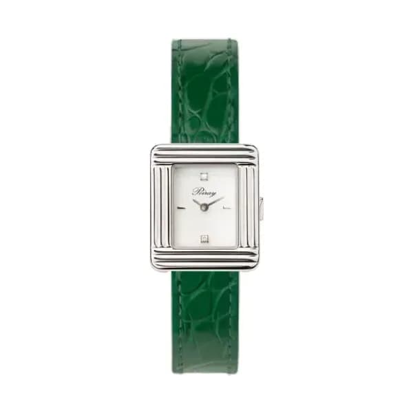 Poiray Montre Poiray Ma Première Mini Acier Cadran Serti Bracelet Alligator Vert