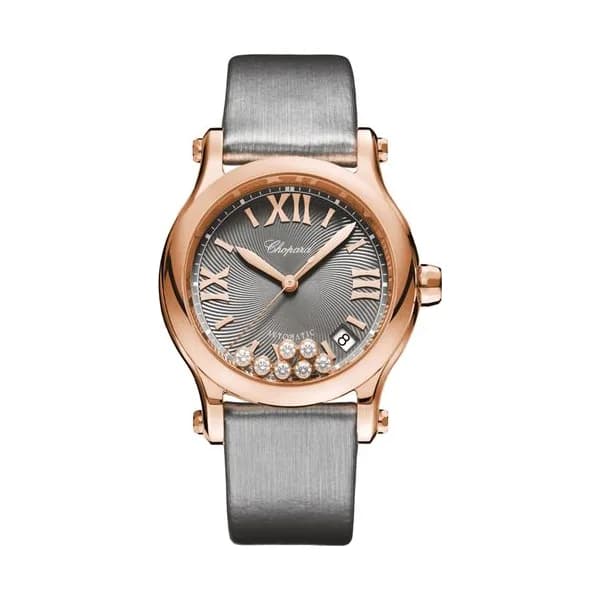 Chopard Montre Chopard Happy Sport Or Rose automatique cadran gris bracelet cuir gris 36 mm