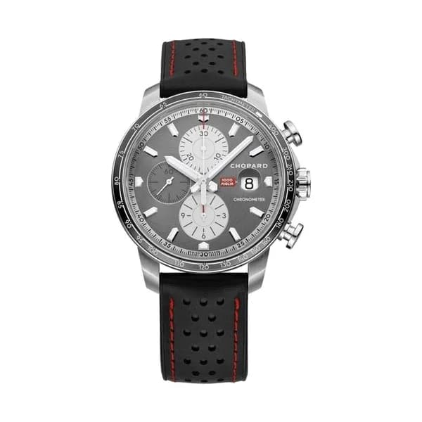 Chopard Montre Chopard Mille Miglia Chronographe Race Edition automatique cadran gris bracelet caoutchouc noir 44 mm
