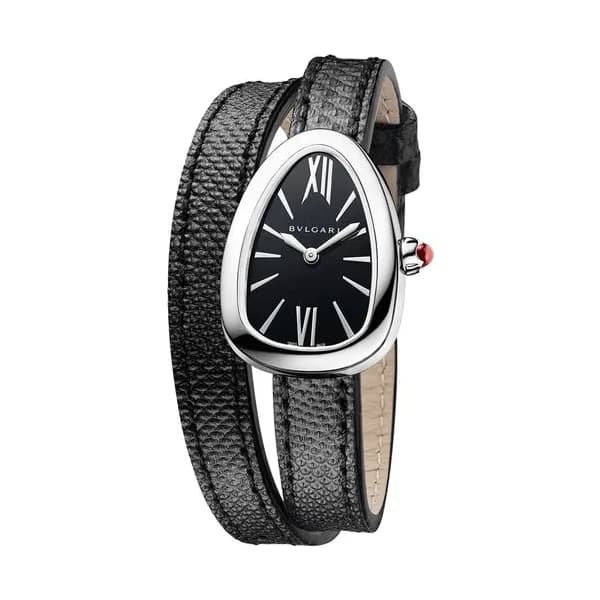 Bulgari Montre Bulgari Serpenti quartz cadran noir bracelet cuir noir 27 mm