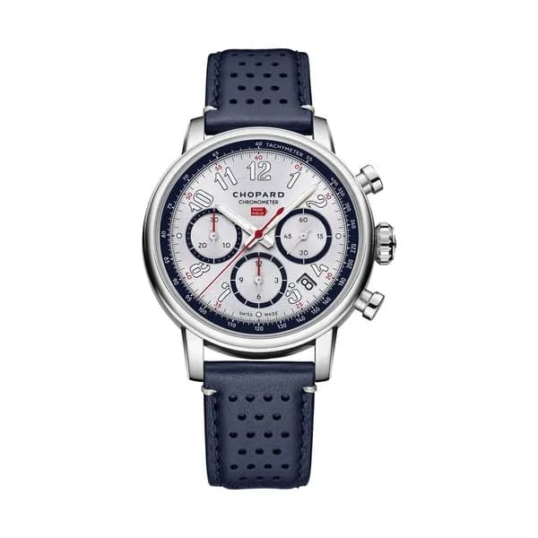 Chopard Montre Chopard Mille Miglia Classic Chronographe Edition France automatique cadran argent bracelet cuir bleu 40,5 mm