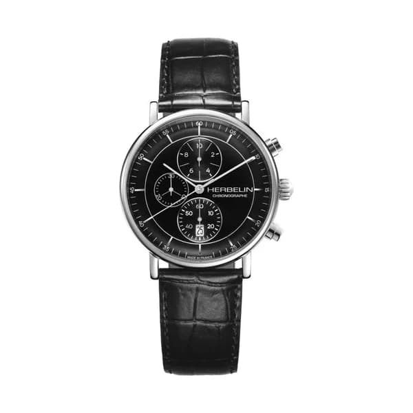 Michel Herbelin Montre Herbelin Inspiration Chronographe quartz cadran noir bracelet cuir 40 mm