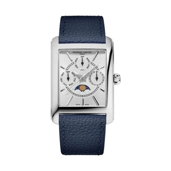 Frédérique Constant Montre Frédérique Constant Classics Carrée Calendar Moonphase quartz cadran argenté bracelet cuir 30 x 42 mm
