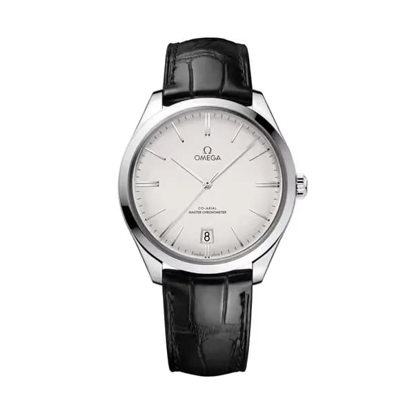Omega Montre Omega de Ville Trésor Co-Axial Master Chronometer mécanique cadran argenté bracelet cuir 40 mm