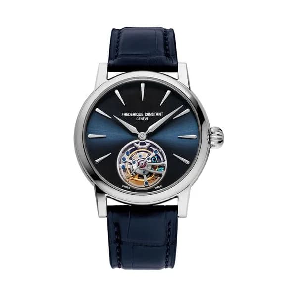 Frédérique Constant Montre Frédérique Constant Tourbillon Manufacture Automatique Cadran Bleu Bracelet Crocodile - FC-980N3H6