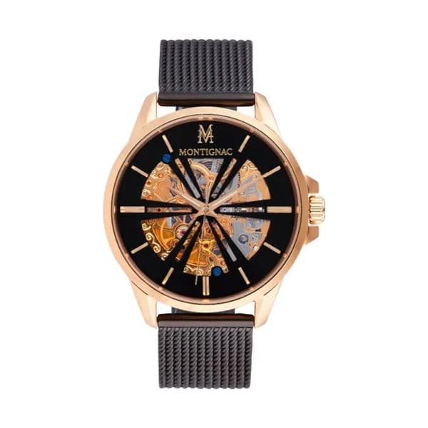 Montignac Montre Automatique Montignac Collection Rond en Acier et PVD Noir