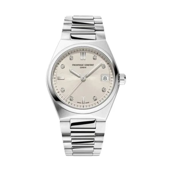 Frédérique Constant Montre Frédérique Constant Highlife Ladies quartz cadran beige et diamants bracelet acier 31 mm
