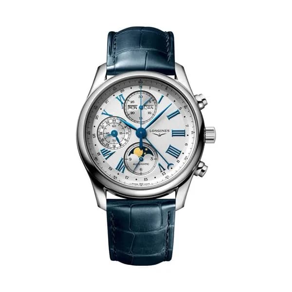 Longines Montre Longines Master Collection automatique cadran argenté bracelet cuir bleu 40 mm