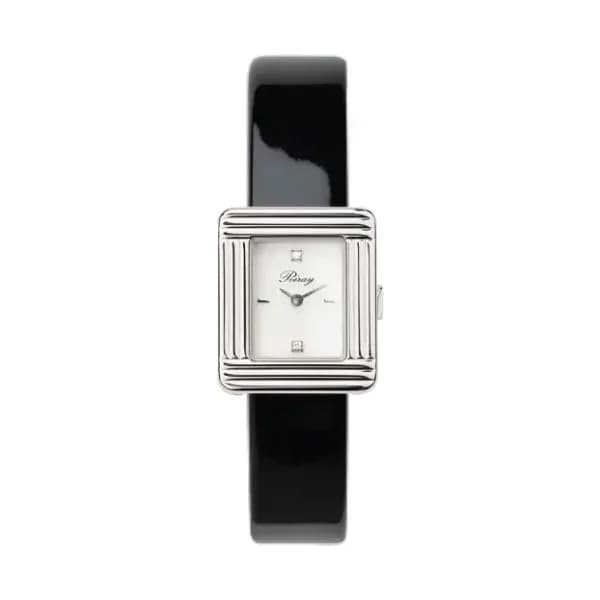 Poiray Montre Poiray Ma Première Mini Acier Cadran Serti Bracelet Veau Vernis Noir