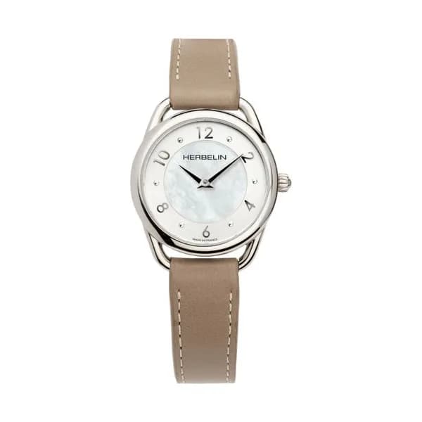 Michel Herbelin Montre Michel Herbelin Equinoxe quartz cadran nacre bracelet cuir taupe 28 mm