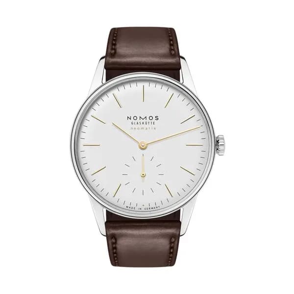 Nomos Montre Nomos Orion Neomatik Doré automatique cadran galvanisé bracelet cuir marron 36,4 mm