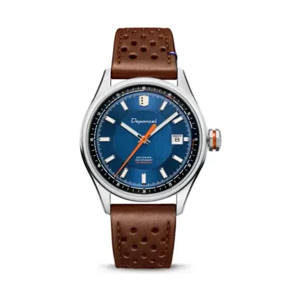 Depancel Montre Depancel Autosport Date Cadran Bleu Bracelet Racing Marron