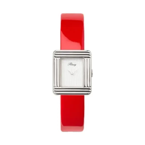 Poiray Montre Poiray Ma Première Mini Acier Cadran Ligné Bracelet Veau Vernis Rouge