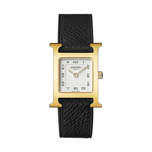 Hermès Montre HERMÈS Heure H Petit Modèle PVD quartz cadran blanc bracelet cuir noir 25 mm