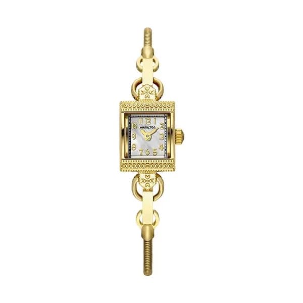 Hamilton Montre Hamilton American Classic Lady Vintage PVD or jaune quartz cadran nacre blanche bracelet chaînette acier 15 mm