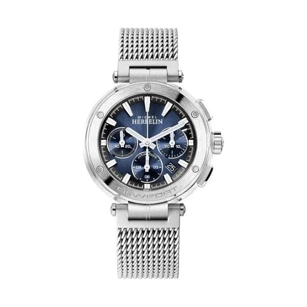 Michel Herbelin Montre Michel Herbelin Newport Chronographe automatique cadran bleu bracelet maille milanaise 43,5 mm