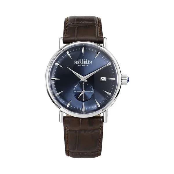 Michel Herbelin Montre Michel Herbelin Inspiration 1947 mécanique cadran bleu bracelet cuir marron 40 mm
